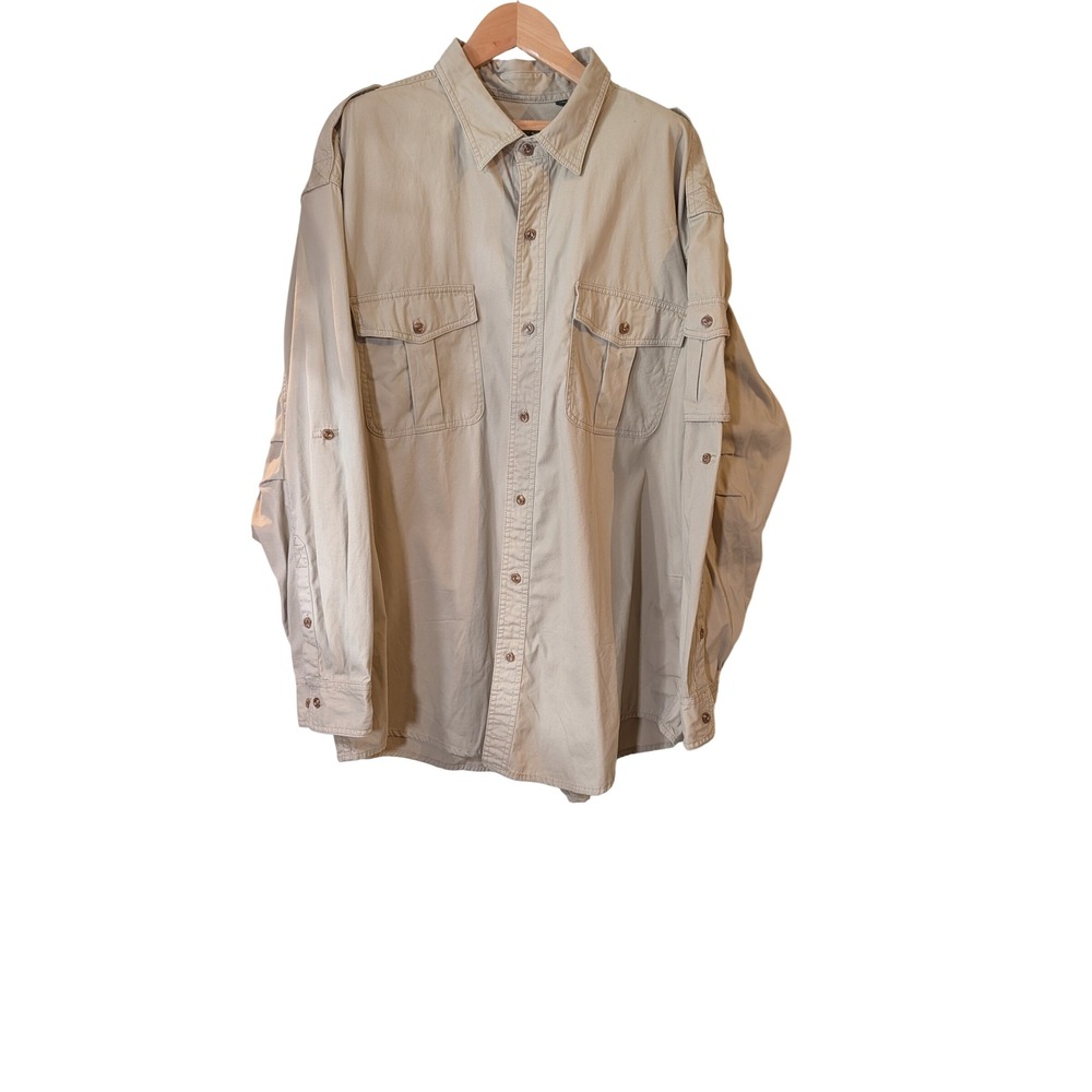 Orvis Bush Shirt Mens XXL Khaki Tan Cotton Safari Utility Long Sleeve Button Up